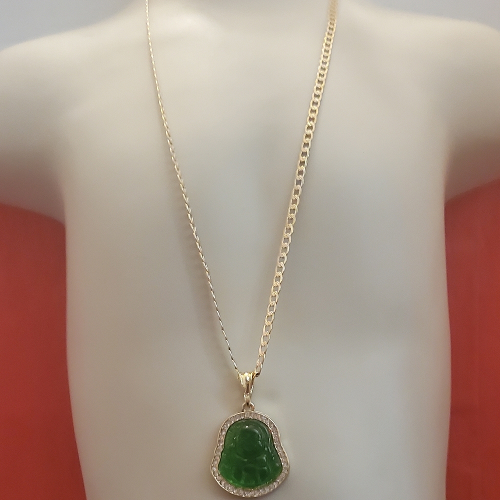 Gold Plated Chain With Green Buddha Pendant